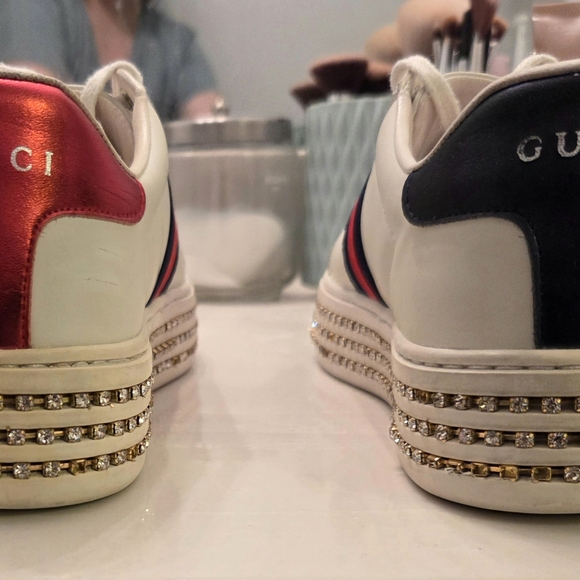 Gucci Women’s Ace Embellished Crystal White Sneakers 37 - Picture 8 of 9